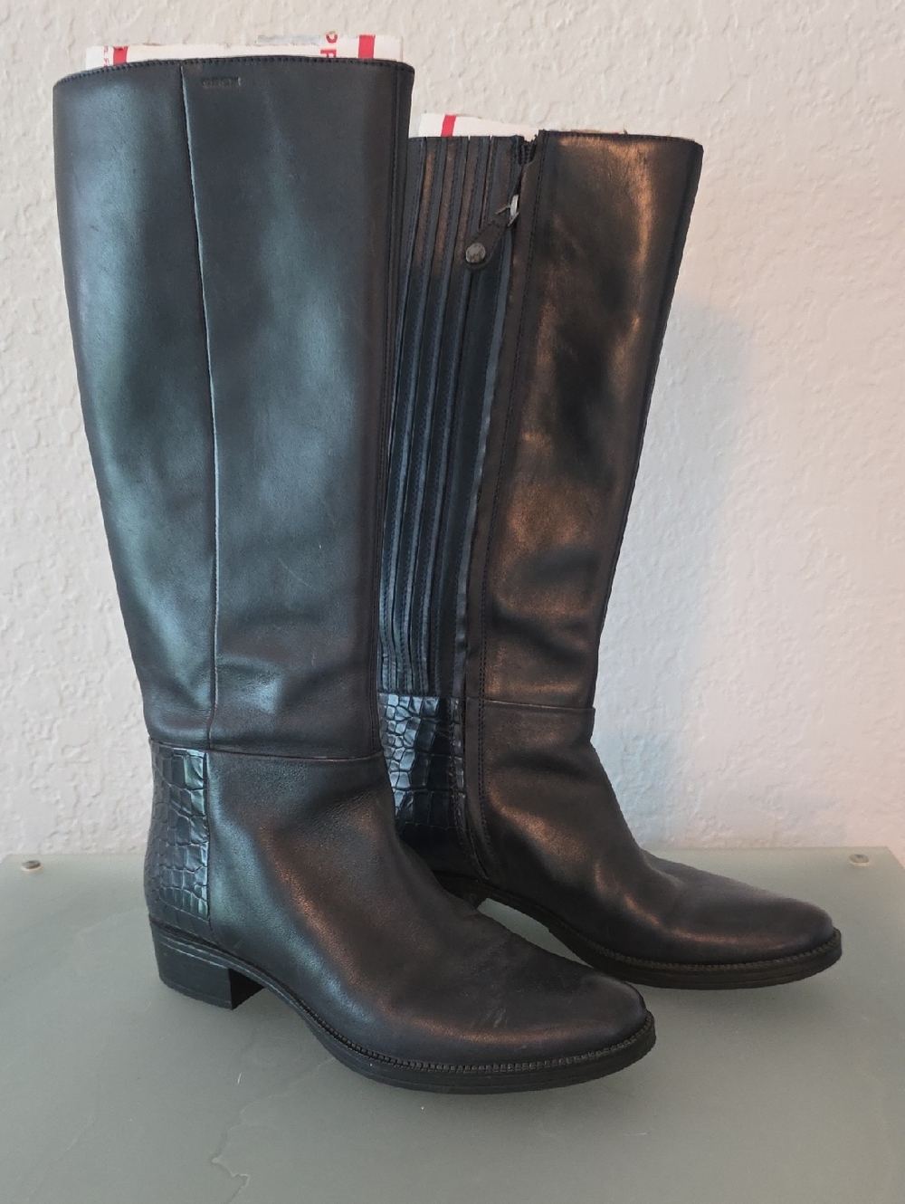 Geox Black Leather Over-the-Knee Boots Size 7